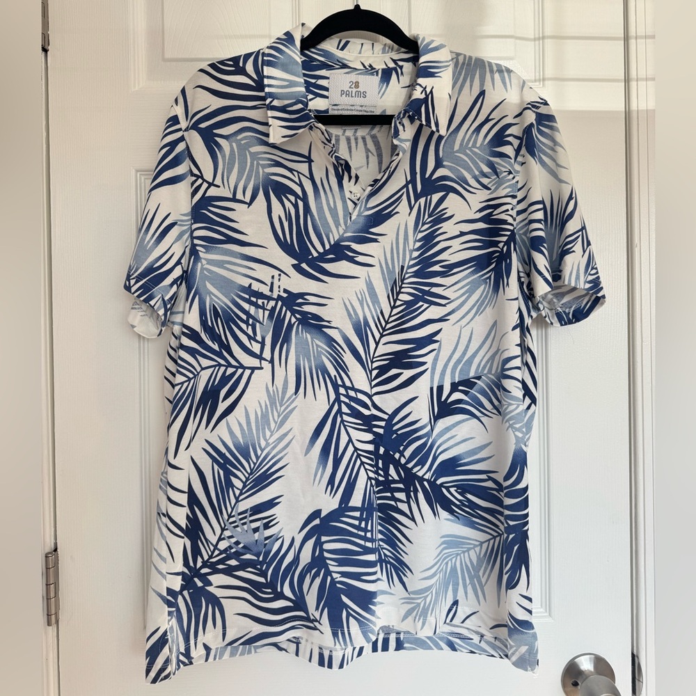 28 Palms Hawaiian Polo Shirt Mens Extra Large Blue‎ Casual Comfort Beach XL